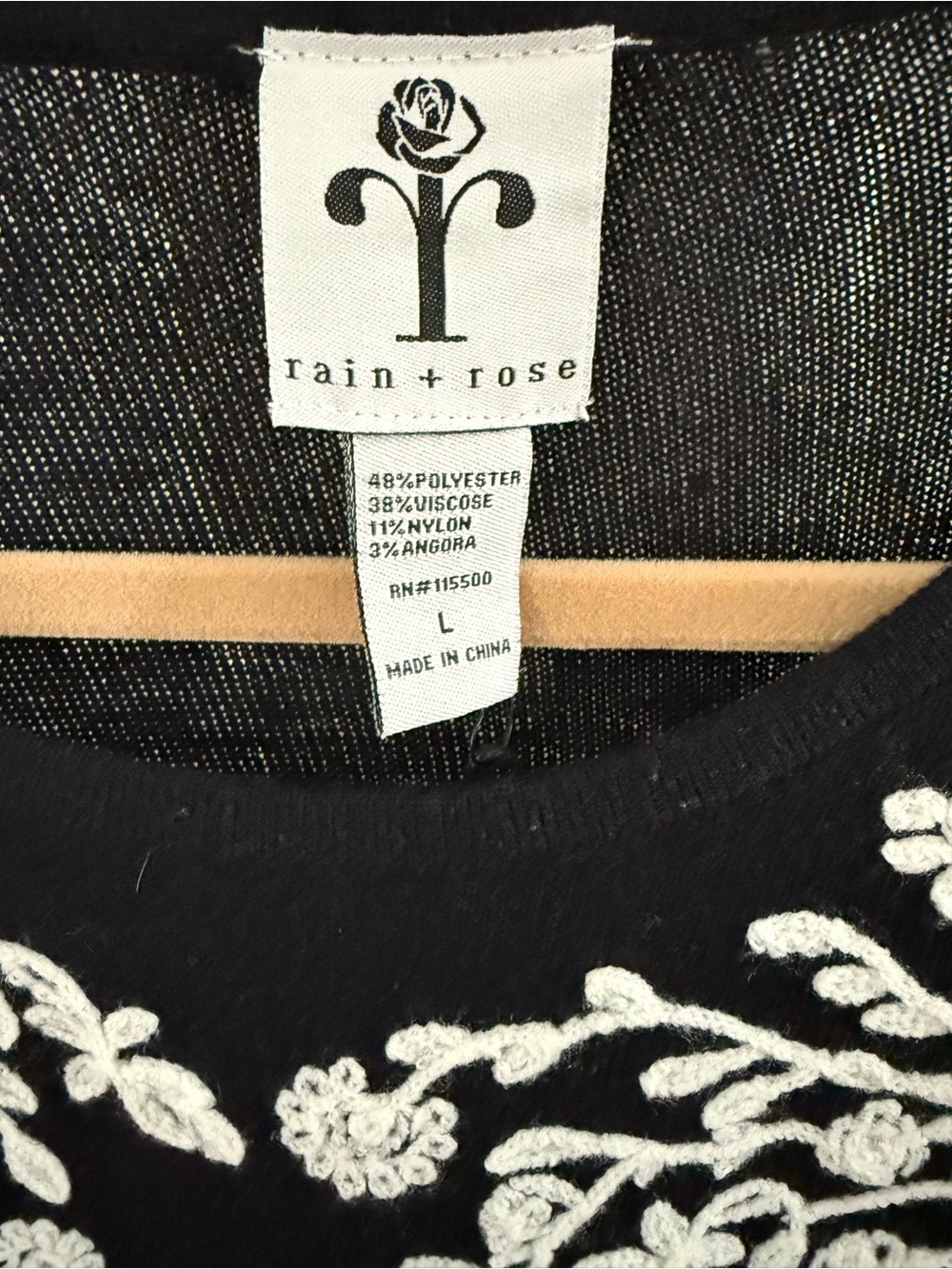 Black Crewneck Sweatshirt with White Floral Embroidery
